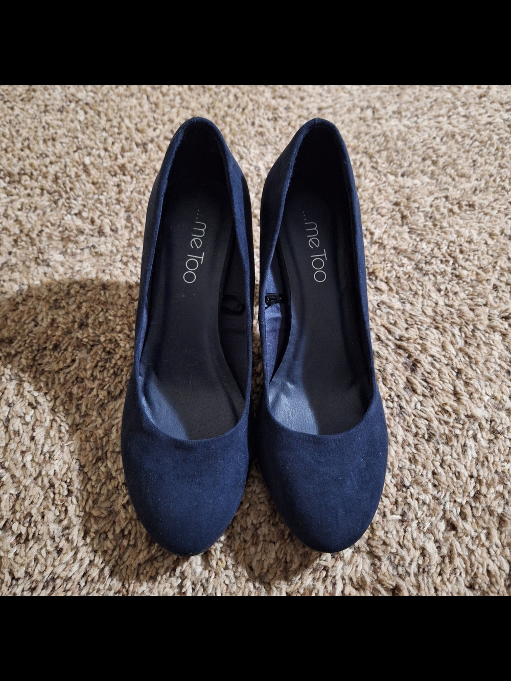 Me Too Faith Navy Blue Velvet Round Toe Pump Heels Size 7 M